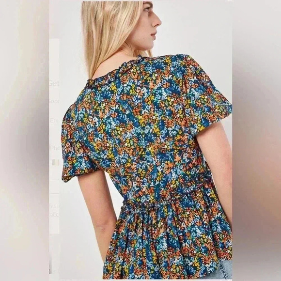 NWT Apricot Womens Watercolor Small (6) Floral Ruffle Elbow Length Sleeve 0055 - Picture 2 of 8